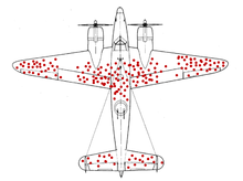 Sketch of bomber with red dots where bullet holes were found